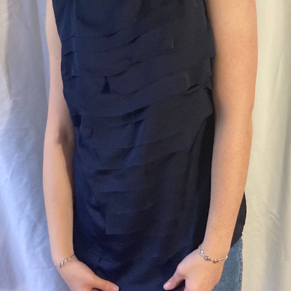 Navy Ruffle-Front Sleeveless Top - Picture 2 of 5